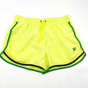Fila Sport Womens M Running Shorts Bright Yellow Green Lined‎ Activewear